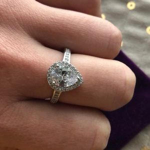 10KT White Gold Filled Pear CZ